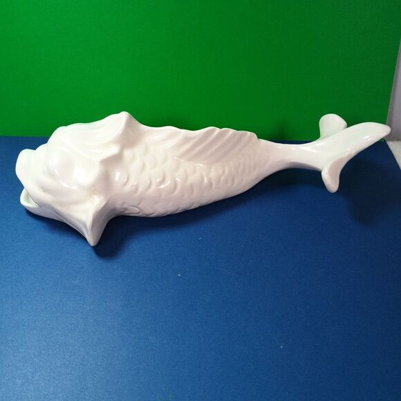 White Ceramic Koi Fish Planter Vase Asian Coastal Decor MCM Style 10" - Picture 11 of 12